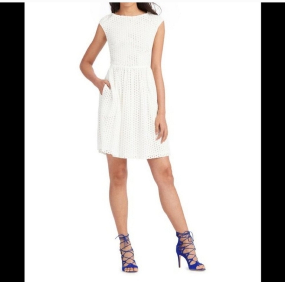 Donna Morgan Eyelet Cap Sleeve White Cotton Feminine Dress 164